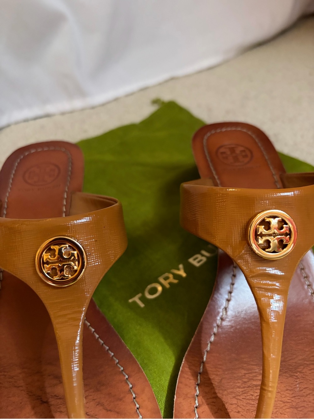 Tory Burch Tan Leather Mini Wedge Sandals - Picture 5 of 10